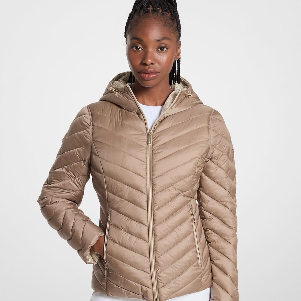 Michael Kors Logo Print Quilted Nylon Reversible Jacket
